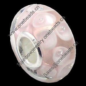 European Lampwork Glass Beads, 925 Silver Core, Rondelle 14x6.8mm Hole:4.5mm, Sold by PC