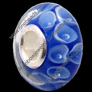 European Lampwork Glass Beads, 925 Silver Core, Rondelle 14x6.8mm Hole:4.5mm, Sold by PC