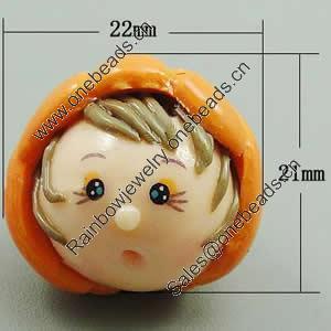 Fimo(Polymer Clay) Beads, Handmade, 24x22x21mm, Hole:Approx 2mm, Sold by PC