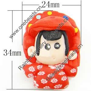 Cartoon Polymer Clay Beads, 34x24x17mm, Hole:Approx 2mm, Sold by PC