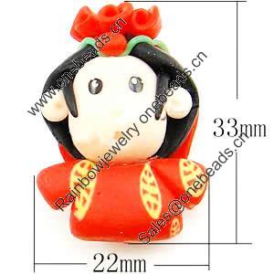 Cartoon Polymer Clay Beads, 33x22x16mm, Hole:Approx 2.5mm, Sold by PC