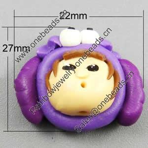 Fimo(Polymer Clay) Beads, 27x22x15mm, Hole:Approx 2mm, Sold by PC