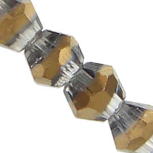 Bicones crystal beads, Gold-Plated, 4mm, Sold per 13-Inch Strand