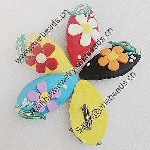 Polymer Clay Brooch, Handmade, Mix Color, 42x23mm, Sold by Group