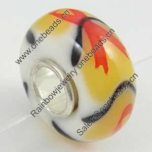 Hotfix Totem Silver Plating Core Lampwork Beads European, 7x14mm Hole:about 4.5mm, Sold by PC