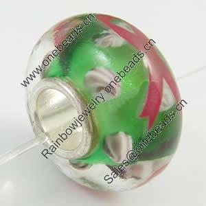 Hotfix Totem Silver Plating Core Lampwork Beads European, 7x14mm Hole:about 4.5mm, Sold by PC