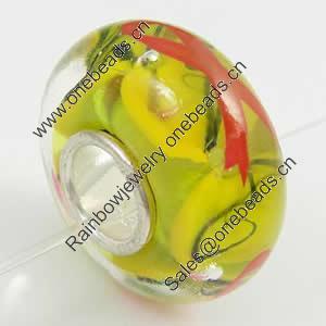 Hotfix Totem Silver Plating Core Lampwork Beads European, 7x14mm Hole:about 4.5mm, Sold by PC