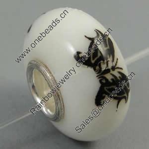 Hotfix Totem Silver Plating Core Lampwork Beads European, 7x14mm Hole:about 4.5mm, Sold by PC