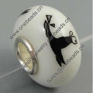 Hotfix Totem Silver Plating Core Lampwork Beads European, 7x14mm Hole:about 4.5mm, Sold by PC