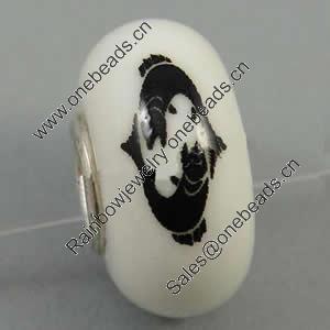 Hotfix Totem Silver Plating Core Lampwork Beads European, 7x14mm Hole:about 4.5mm, Sold by PC