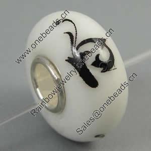 Hotfix Totem Silver Plating Core Lampwork Beads European, 7x14mm Hole:about 4.5mm, Sold by PC