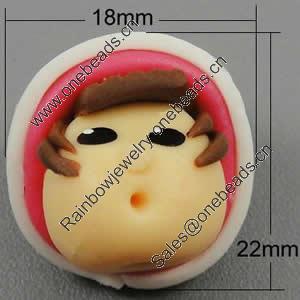 Fimo(Polymer Clay) Beads, 22x18x16mm, Hole:Approx 2mm, Sold by PC
