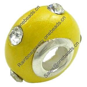 European Polymer Clay Beads, with 925 sterling silver core & rhinestone, Rondelle, 15x10mm, Hole:Approx 5mm, Sold by PC