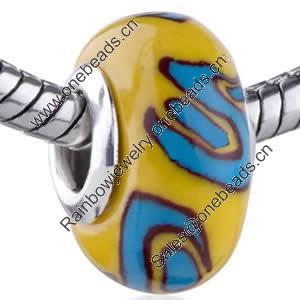 Polymer Clay Beads European, with brass core, Rondelle, 15x10mm, Hole:Approx 4-4.5mm, Sold by PC