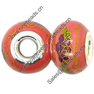 Polymer Clay Beads European, with brass core, Rondelle, 14.5x9.5mm, Hole:Approx 4-4.5mm, Sold by PC