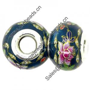 Polymer Clay Beads European, with brass core, Rondelle, 14.5x9.5mm, Hole:Approx 4-4.5mm, Sold by PC