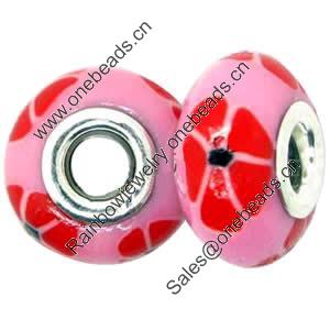 Polymer Clay Beads European, with brass core, Rondelle, 14.5x9.5mm, Hole:Approx 4-4.5mm, Sold by PC