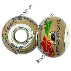 Polymer Clay Beads European, with brass core, Rondelle, 14.5x9.5mm, Hole:Approx 4-4.5mm, Sold by PC