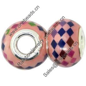 Polymer Clay Beads European, with brass core, Rondelle, 14.5x9.5mm, Hole:Approx 4-4.5mm, Sold by PC