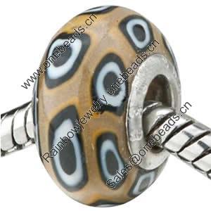 Polymer Clay Beads European, with brass core, Rondelle, 15x9mm, Hole:Approx 4-4.5mm, Sold by PC