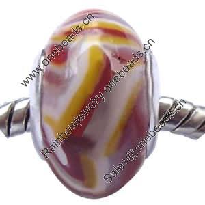 Fimo(Polymer Clay) Beads European, with 925 sterling silver core, Rondelle, 9x14mm, Sold by PC