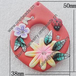 Pottery Clay Pendants/Earring charm, 38x50mm, Sold by PC