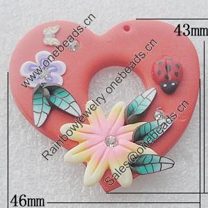 Pottery Clay Pendants/Earring charm, Heart 46x43mm, Sold by PC