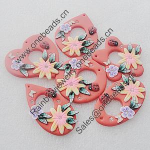 Pottery Clay Pendants/Earring charm, Mix Style, 28x52mm-38x50mm, Sold by Group