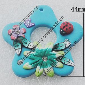 Pottery Clay Pendants/Earring charm, Flower 44mm, Sold by PC