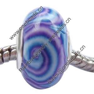 Fimo(Polymer Clay) Beads European, with 925 sterling silver core, Rondelle, 9x16mm, Sold by PC