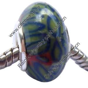 Fimo(Polymer Clay) Beads European, with 925 sterling silver core, Rondelle, 9x16mm, Sold by PC