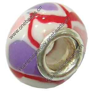 Fimo(Polymer Clay) Beads European, with 925 silver core, Rondelle, 15x9mm, Hole:Approx 4.5mm, Sold by PC