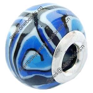 Fimo(Polymer Clay) Beads European, with 925 silver core, Rondelle, 14x12mm, Hole:Approx 4.5mm, Sold by PC