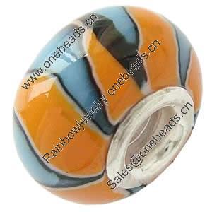 Fimo(Polymer Clay) Beads European, with 925 silver core, Rondelle, 15x9mm, Hole:Approx 5mm, Sold by PC