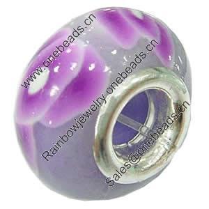 Fimo(Polymer Clay) Beads European, with 925 silver core, Rondelle, 15x9mm, Hole:Approx 4.5mm, Sold by PC