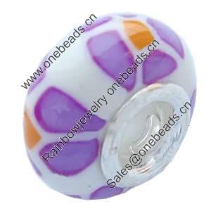 Fimo(Polymer Clay) Beads European, with 925 silver core, Rondelle, 15x9mm, Hole:Approx 5mm, Sold by PC