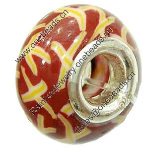 Fimo(Polymer Clay) Beads European, with 925 silver core, Rondelle, 15x9mm, Hole:Approx 4.5mm, Sold by PC