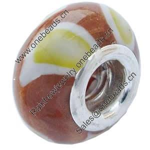 Fimo(Polymer Clay) Beads European, with 925 silver core, Rondelle, 15x9mm, Hole:Approx 5mm, Sold by PC