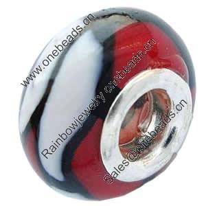 Fimo(Polymer Clay) Beads European, with 925 silver core, Rondelle, 15x9mm, Hole:Approx 5mm, Sold by PC