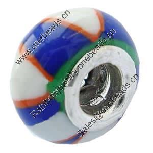 Fimo(Polymer Clay) Beads European, with 925 silver core, Rondelle, 15x9mm, Hole:Approx 5mm, Sold by PC