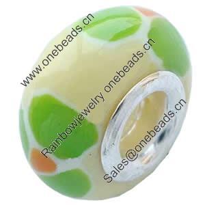 Fimo(Polymer Clay) Beads European, with 925 silver core, Rondelle, 15x9mm, Hole:Approx 5mm, Sold by PC