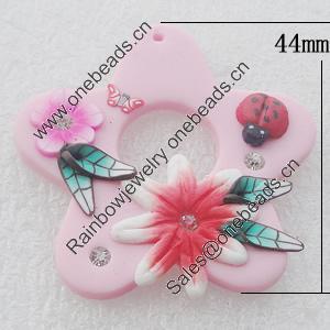 Pottery Clay Pendants/Earring charm, Flower 44mm, Sold by PC