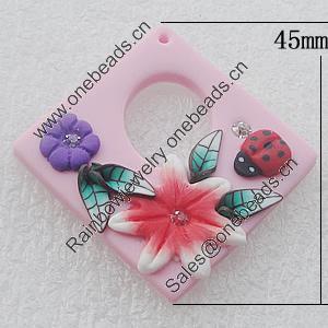 Pottery Clay Pendants/Earring charm, Diamond 45mm, Sold by PC