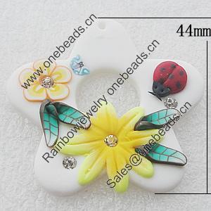 Pottery Clay Pendants/Earring charm, Flower 44mm, Sold by PC