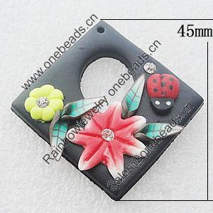 Pottery Clay Pendants/Earring charm, Diamond 45mm, Sold by PC