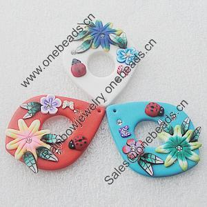 Pottery Clay Pendants/Earring charm, Mix Color, Teardrop 38x50mm, Sold by PC