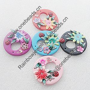 Pottery Clay Pendants/Earring charm, Mix Color, Flat Round 41mm, Sold by PC