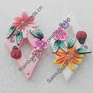 Pottery Clay Pendants/Earring charm, Mix Color, Diamond 30x55mm, Sold by PC