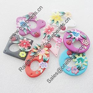 Pottery Clay Pendants/Earring charm, Mix Color & Mix Style, 41mm-24x55mm, Sold by Group