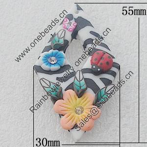 Pottery Clay Pendants/Earring charm, Diamond 30x55mm, Sold by PC